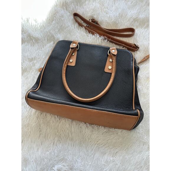 I Medici Firenze Black Pebbled Leather Satchel w/ Brown Trim & Detachable Strap - Picture 3 of 6